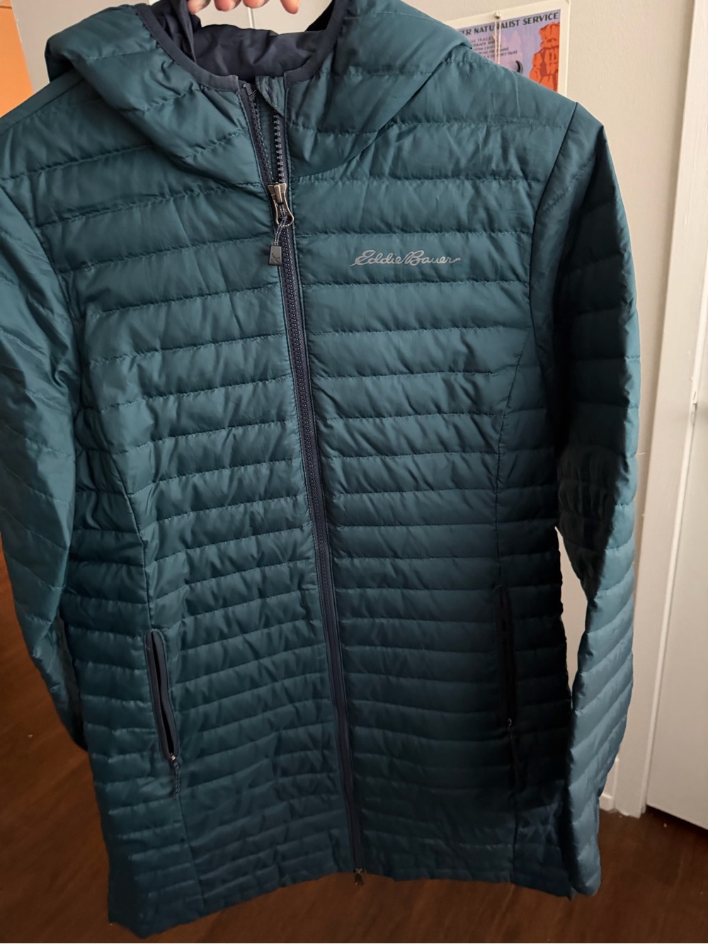Eddie Bauer Teal Hooded Packable Quilted Puffer Coat - Picture 5 of 7